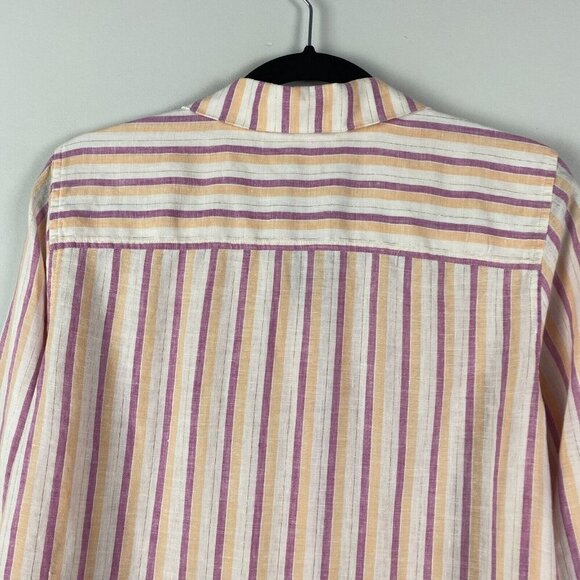 Chicos No-Iron Linen Metallic Striped Roll-Tab Shirt Size 1 US Medium - Picture 8 of 11